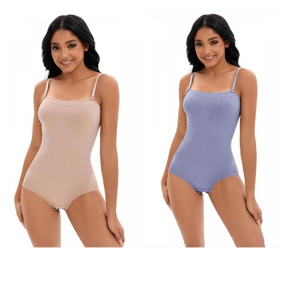 INSPIRE CHIC 2 Pcs Women's Cami Convertible Straps Slimming Waisted Buttons Bottom Butt Lifter Body Shapers