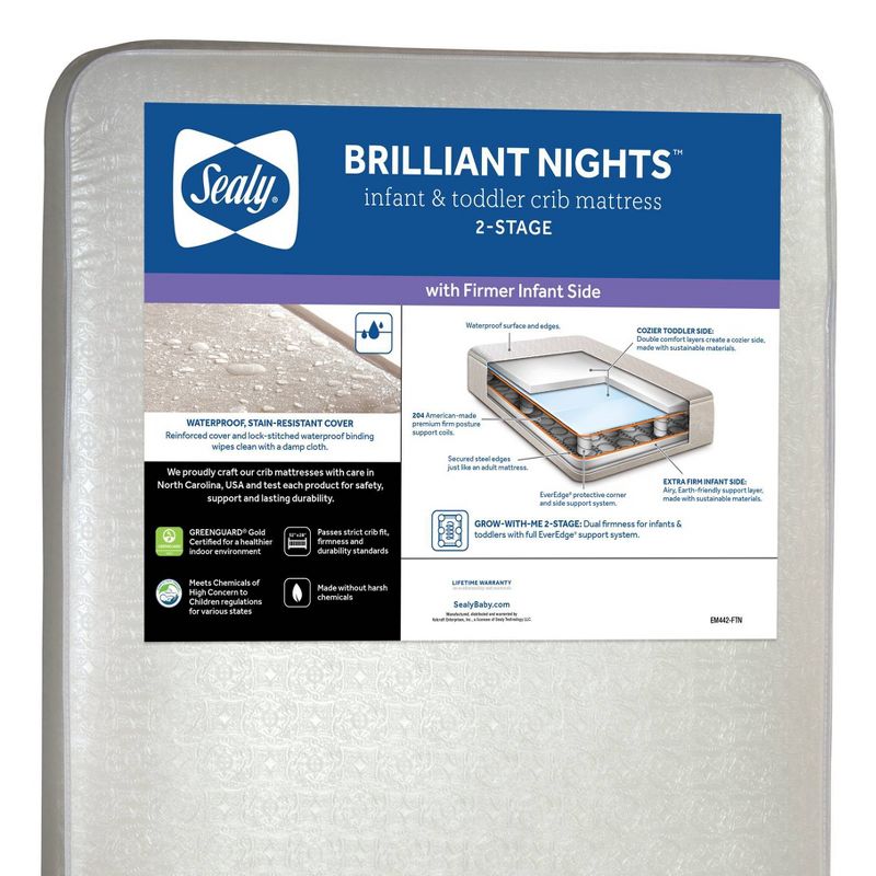 Sealy Brilliant Nights 2-Stage Dual Firmness Crib and Toddler Mattress, 6 of 7