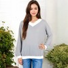 Anna-Kaci Women's V-Neck Waffle Knit Top with Contrast Trim and Relaxed Fit - 2 of 4
