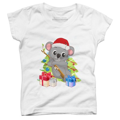Girl's Design By Humans Santa Climbing Koala Bear Christmas T-Shirt By thebeardstudio T-Shirt