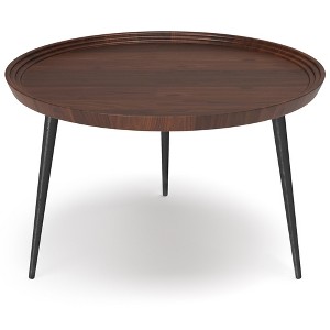30" Acacia Hardwood Coffee Table with Round Tray-Style Top and Metal Legs, Ideal for Living Room or Family Room - 1 of 4
