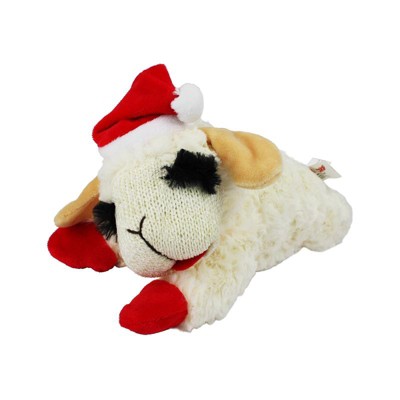 Multipet Holiday Lambchop with Santa Hat Plush Dog Toy, 10.5"