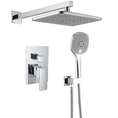 Luxurious Single Handle 2-Spray 11.53 in. Wall Mount Rectangle Shower Head with Hand Shower Faucet