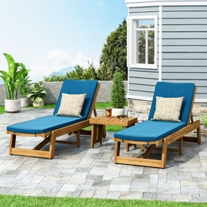 GDFStudio Karyme Outdoor Acacia Wood 3 Piece Chaise Lounge Chat Set with Cushions - 1 of 4