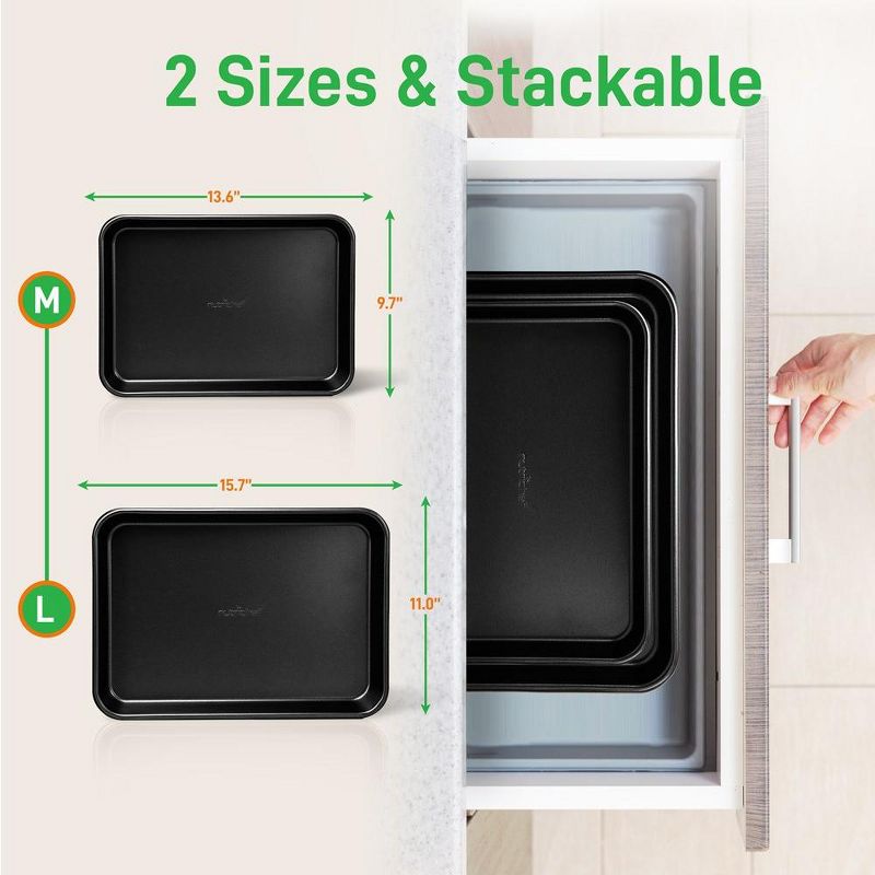 NutriChef Non-Stick Cookie Sheet Baking Pans - 2-Pc. Professional Quality Kitchen Cooking Non-Stick Bake Trays, Black, One size (NC2TRBL.5), 2 of 4