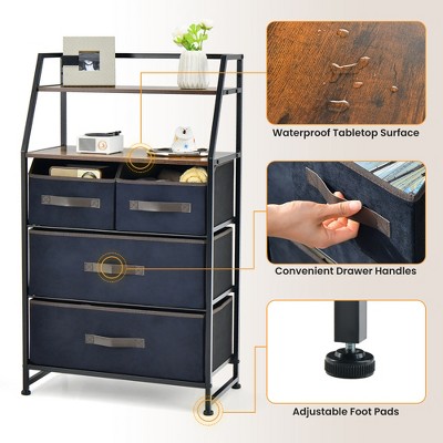 Industrial Black and Rustic Brown 4-Drawer Dresser with Shelves