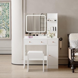 Makeup Vanity Desk with Mirror, 37"W Large Dressing Table with Drawers & Stool, Modern Makeup Vanity Table for Small Space Bedroom - 1 of 4