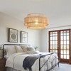 16" Boho Bamboo Pendant Light with Double-Layer Handwoven Shade and White Canopy, Hanging Lamp for Dining Room, Bedroom & Vacation Home - 4 of 4