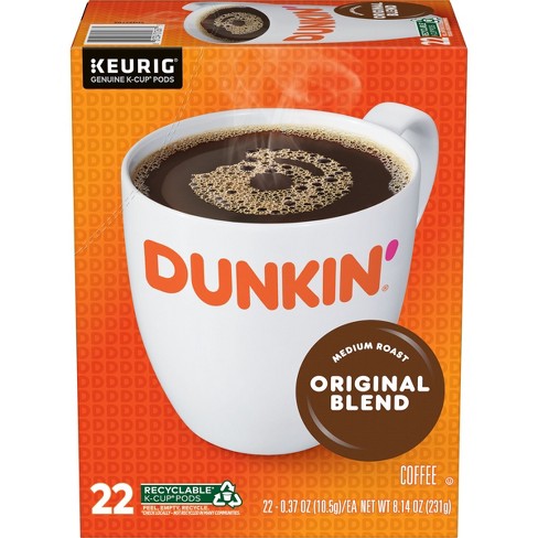 Dunkin Original Blend Medium Roast Keurig K cup Pods 22ct