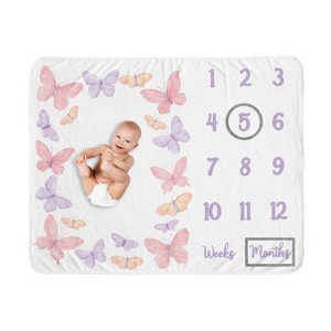 Sweet Jojo Designs Girl Baby Milestone Blanket Butterfly Blush Pink and Purple - 1 of 4