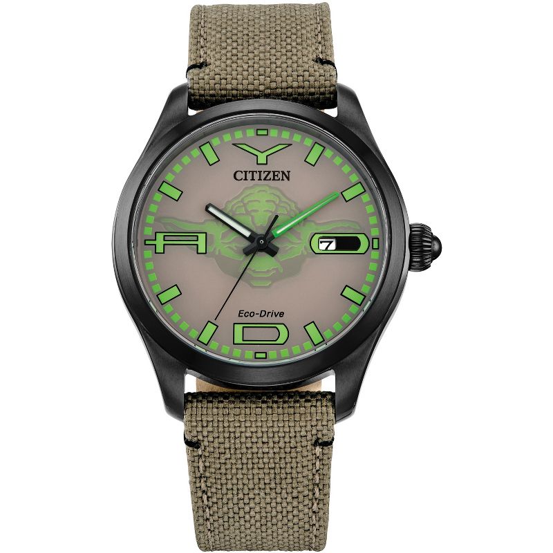 Citizen Star Wars Eco-Drive featuring Yoda 3-hand Grey IP Tan Canvas Strap, 1 of 7