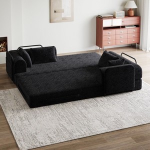 78.7-Inch Green Chenille Folding Mattress Sofa with Cylindrical Pillow Floor Sofa Lounge Couch for Living Room Bedroom Lounge Studio - 1 of 4
