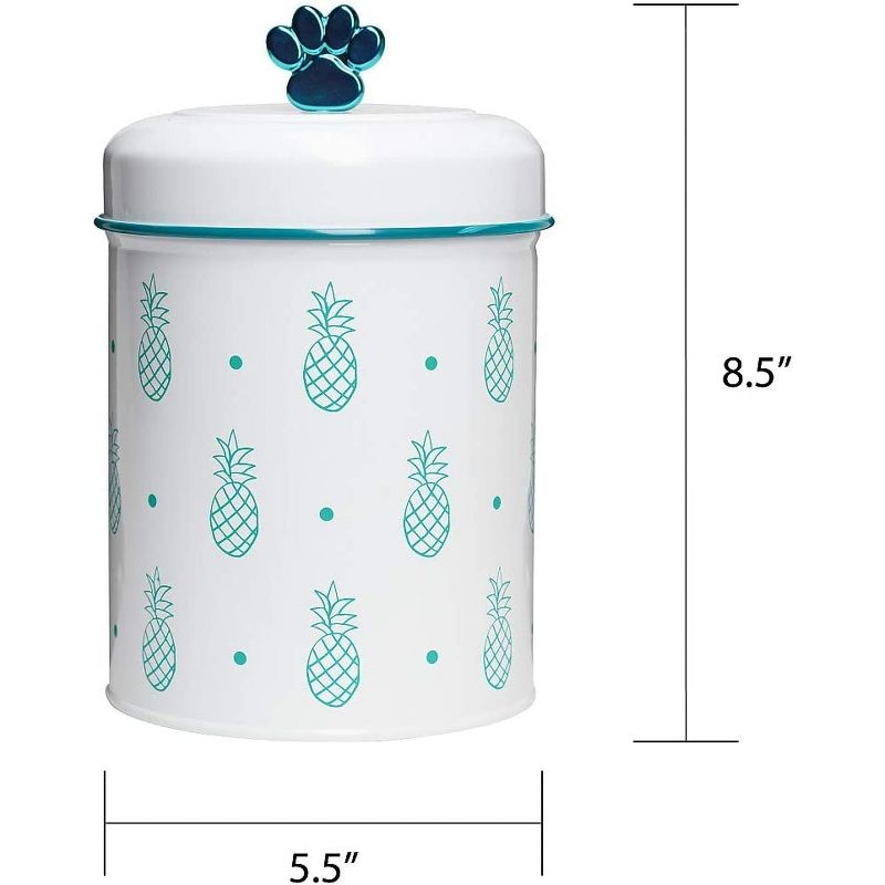 Amici Pet Pineapple White/Green Metal Treats Canisters, 2 Size Set, Pet Food Storage Containers,64 & 140 oz., 3 of 6