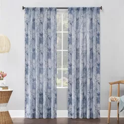 84"x54" Hilary Watercolor Floral Beige Blend Semi-Sheer Rod Pocket Curtain Panel Blue - No. 918
