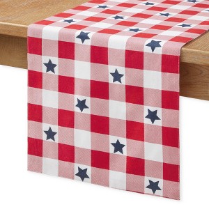 MARTHA STEWART Americana Star Gingham Plaid Indoor Table Runner, Reversible, Patriotic USA America Decor, Red/White/Blue, 14"x72" - 1 of 4