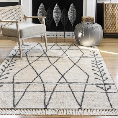 Beige and Black Rectangular Synthetic Area Rug