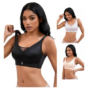 INSPIRE CHIC 3 Pcs Women's V-Neck Mesh Wirefree Adjustable Straps U Back Minimizers Bras - 1 of 4