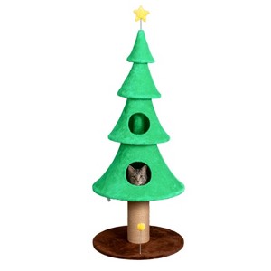 SEVOBAL Pet Tower 59in Large Tall Christmas Tree Cat Tower with 2 Cat Condos Scratching Post, Soft Fleece Cat Tree, Green, 20.4"*16.5"*26.7" - 1 of 4