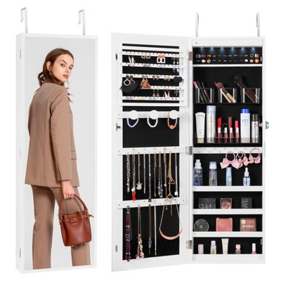 VEVOR Mirror Jewelry Cabinet, 42.52-Inch Tall Lockable Jewelry Cabinet Armoire with Full-Length Mirror, Wall or Door Mounted Jewelry Mirror, White