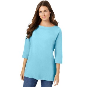 Woman Within Women's Plus Size Perfect Three-Quarter Sleeve Boatneck Tee - 1 of 4