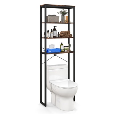 Tangkula Over The Toilet Storage 4-Tier Industrial Over-the-Toilet Space Saver Storage Rack w/ Adjustable Feet & Anti-Toppling Devices