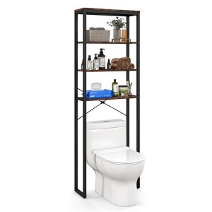 Tangkula Over The Toilet Storage 4-Tier Industrial Over-the-Toilet Space Saver Storage Rack w/ Adjustable Feet & Anti-Toppling Devices - 1 of 4