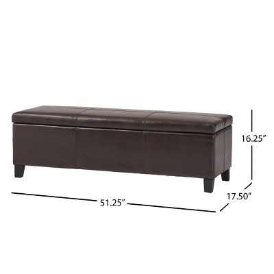 Dark Brown Faux Leather Upholstered Storage Ottoman Bench