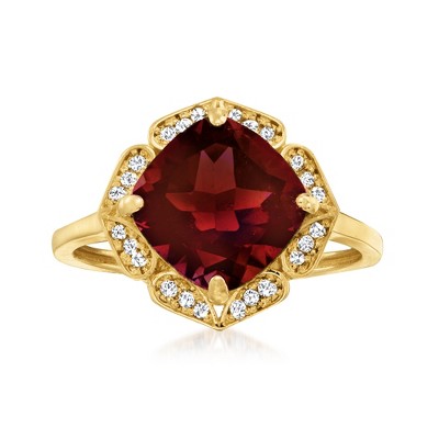 Ross-Simons 3.20 Carat Garnet and .10 ct. t.w. White Topaz Ring in 14kt Yellow Gold