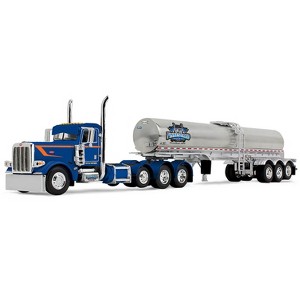 Peterbilt 389 Tri-Axle Day Cab and Walker Food Grade Tank Trailer Blue with Orange 1/64 Diecast Model by DCP/First Gear - 1 of 1