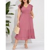 Whizmax Women's Plus Size Summer Casual Short Sleeve V-Neck Smocked Elastic Waist Tiered Midi Dress - 4 of 4
