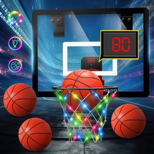 Skirfy Mini Basketball Hoop for Kids, LED Light-Up Net & Electronics Scoreboard, RC Indoor Basketball Hoop for Wall with 4 Balls - 1 of 4