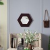 FONTOI Hexagon Modern Decorative Wall Mirror Solid Teak Wood Frame Transitional Design Easy Mount for Living Room Bathroom, Brown, 18.5"*18.5"*0.7" - 3 of 4