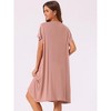 cheibear Women's Cotton Chest Pleat Design Loose Short Sleeve Cozy Nightgowns 2 Pcs - 4 of 4