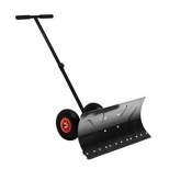 HOMCOM Heavy-Duty Snow Shovel Rolling Pusher with 29'' Blade, 10'' Wheels and Angle-Adjustable Handle