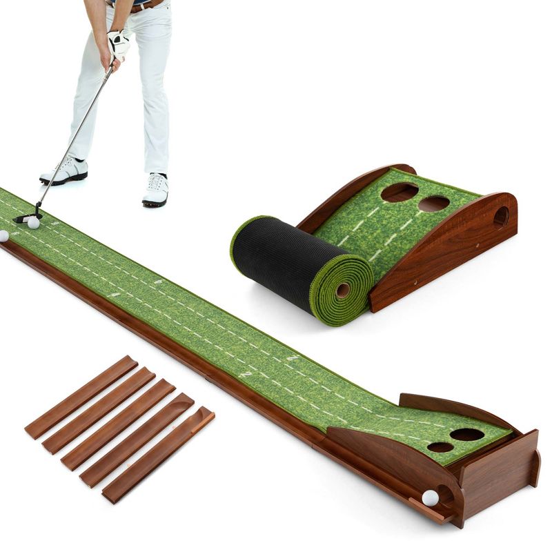 Costway Putting Green Practice Golf Putting Mat with Auto Ball Return and 2/3 Hole Sizes, 1 of 10