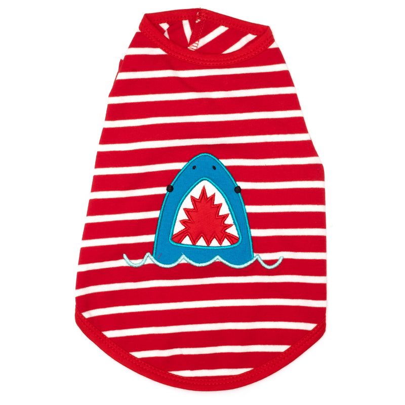 The Worthy Dog Knit Stripe Appliqué Shark Dog Tee, 1 of 3