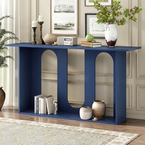 Modern Curved Ash Veneer Console Table with Shelf, Minimalist Entryway Table for Living Room, Hallway, Foyer, or Corridor - 1 of 4