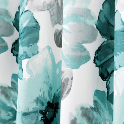 Leah Blue Floral Polyester Light Filtering Curtain Panels