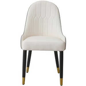 Gulches Modern Dining Chairs Set of 2, White+Gray Faux Leather, Quilted Design, Metal Legs, Ergonomic Backrest for Dining/Living Room - 1 of 4