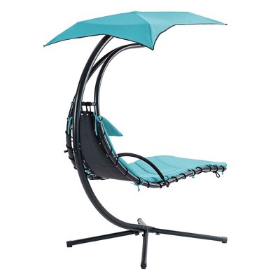 Blue Hanging Chaise Lounger with Removable Canopy and Stand