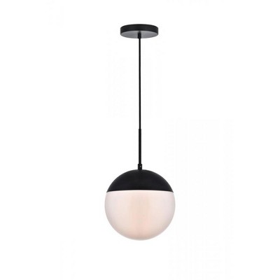 Elegant Lighting Eclipse 1 Light Black Pendant With Frosted White Glass