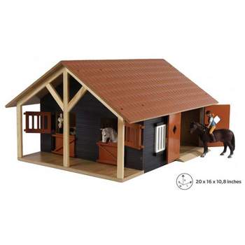 Kids Globe 1/24 Wooden Horse Stable With 2 Stalls And Storage Room 610167