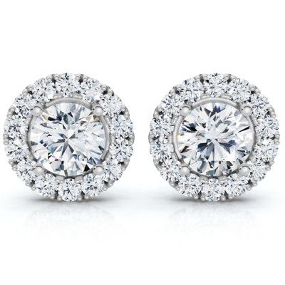 Pompeii3 2 1/2 Ct Moissanite & Diamond Studs 14k White Gold Womens Earrings
