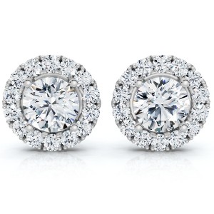 Pompeii3 2 1/2 Ct Moissanite & Diamond Studs 14k White Gold Womens Earrings - 1 of 4