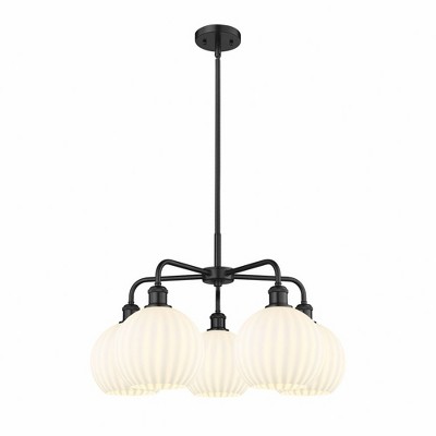 White Venetian - 5 Light Stem Hung Chandelier In Modern Style-15.5 Inches Tall and 26 Inches Wide