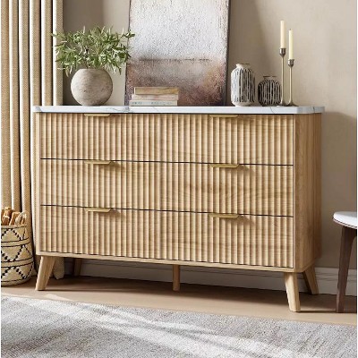 GAOMON 47.2" Tall Fluted Dresser with 6 Deep Drawers,Modern Curved Profile Wooden Storage Chest for Multi-Room Use