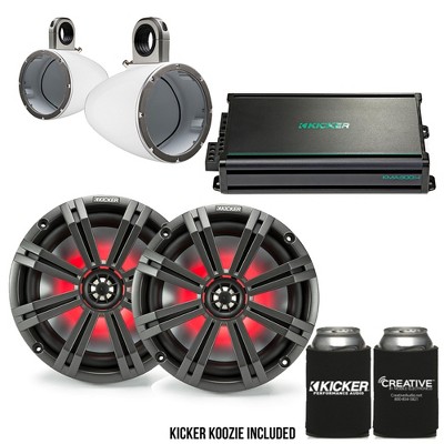Kicker 8" White\Charcoal Wake Tower LED Marine Speakers 1-Pair with 300 Watt Marine Amplifier