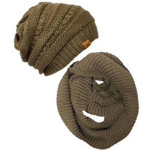 Wrapables Winter Warm Knitted Infinity Scarf and Beanie Hat Set, Brown Beaver - 1 of 1