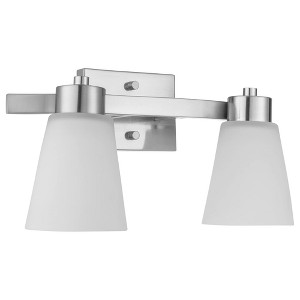Prominence Home 2 Light Modern Bathroom Vanity Wall Fixture, Frosted Glass Shade, Metal Sconce, 60 Watt Compatible, Fairendale, Brushed Nickel - 1 of 4