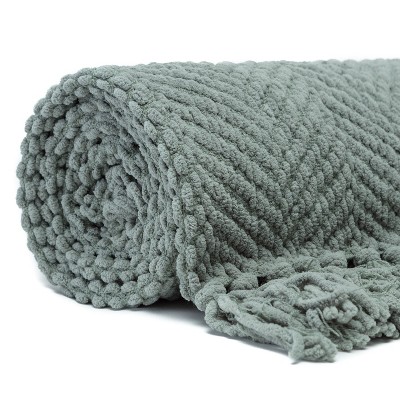 Tan Sage Knitted Throw Blanket with Tassels - 50" x 65"